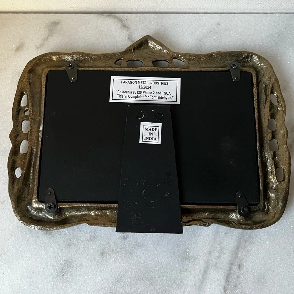 Gold ornate Double Photo Frame metal or brass for 3”x4” photo